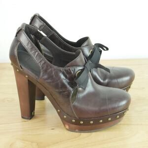 Ugg Celestina Size 10 Platform Heels Burgundy Leather Clog Shoes Chunky Studded